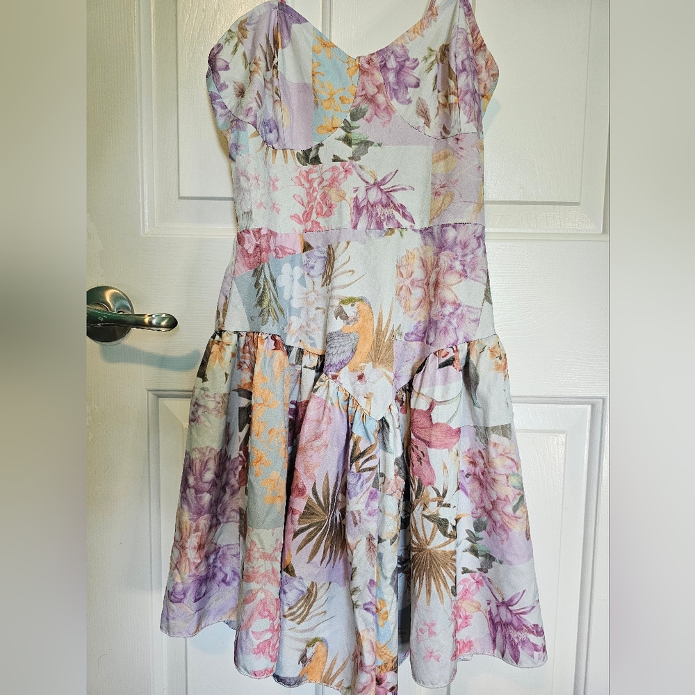 ROMWE Sundress w/ Tropical Floral and Parrot Print Women's Sz 4 (S)
